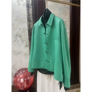 楊盟女裝2025秋季新品進口羊皮真皮襯衣女短款外套襯衫上衣兩色入