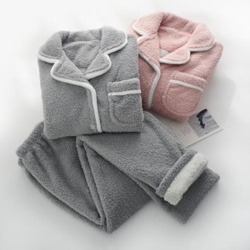 日系珠家美緒睡衣男女秋冬季綿羊絨加厚羊羔絨長袖情侶家居服套裝