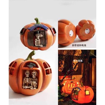 萬圣節樹脂擺件 南瓜燈酒吧密室裝飾鬼節商場桌面氛圍LED骷髏頭燈