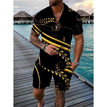 Slim Fit Zipper Lapel Half Sleeve Set 修身拉鏈翻領半袖套裝男