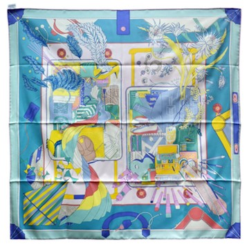 HERMES 經典Bagage a Main 90圖騰絲巾(土耳其藍/粉色)