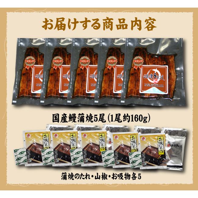 国産うなぎ　手焼き　国産鰻蒲焼5尾　送料無料　冷蔵クール便　ギフト　お祝い　誕生日　贈りもの