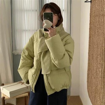 【米蘭精品】真羽絨90%鴨絨羽絨外套夾克-甜美立領可脫卸圍巾帽加厚麵包服女夾克7色74jx44