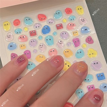 💗台灣出貨💗小紅書同款立體糖豆美甲貼紙可愛糖豆豆透明小眼睛水滴短指甲貼紙