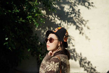 設計手作-復古幾何圖案印花拼接漁夫帽-卡其