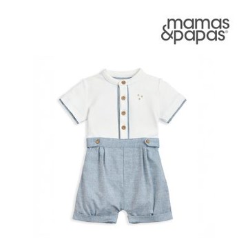 Mamas&Papas 三維星-短袖連身寬褲(藍)