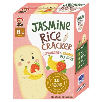 APPLE MONKEY 愛啵寶寶 茉莉香米餅 8個月以上寶寶適用 無麩質 10包入  草莓香蕉  30g  1盒