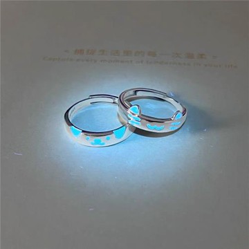 歡喜貓狗戒指純銀999可愛情侶對戒小眾設計女送禮物閨蜜夜光戒指