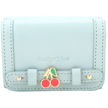 SEE BY CHLOE My SBC 櫻桃裝飾山羊皮三折迷你短夾(淺藍色)