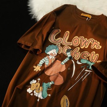 美式復古hiphop趣味小丑短袖t恤女夏寬松ins原宿bf風半袖上衣體恤