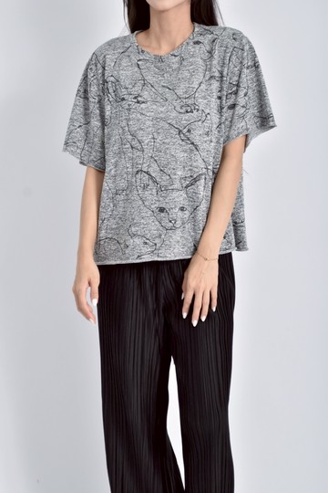 (L) my counter動物線條灰色短袖上衣