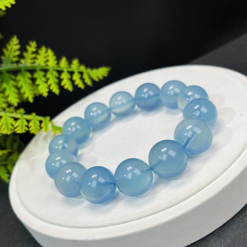 高品質海藍寶手串冰透潤藍大顆粒圓珠單圈手錬女心境祥和16.5mm