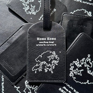 Hong Kong 手繪地圖超細纖維皮革行李牌