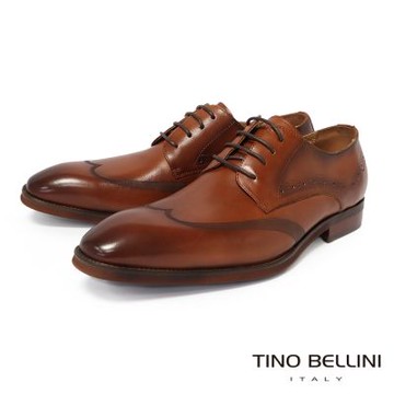 【TINO BELLINI 貝里尼】男款 時尚擦色 質感壓紋 德比鞋 紳士鞋HM3T073-6(咖啡)