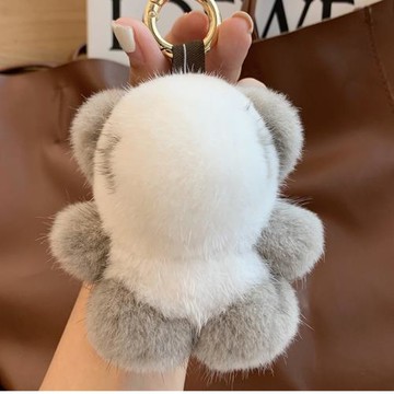水貂毛絨可愛網紅熊貓掛飾女書包公仔皮草高檔汽車鑰匙扣包包掛件
