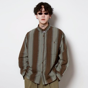 Vintage 日系拼接廓型格紋襯衫