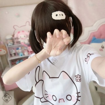 可可裡🎇宅萌瞌睡貓咪印花短袖t恤女日系二次元亞文化小個子慵懶寬松上衣