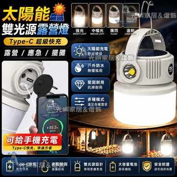 免運🔥【太陽能充電】露營燈 LED照明燈 應急燈 帳篷燈 擺攤燈 戶外照明燈 爆閃警示燈 Type-C快充 超長續航