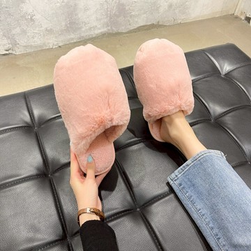 粉嫩蓬松面包拖鞋女2021秋冬平底慵懶家居室內毛毛拖可愛包頭棉拖