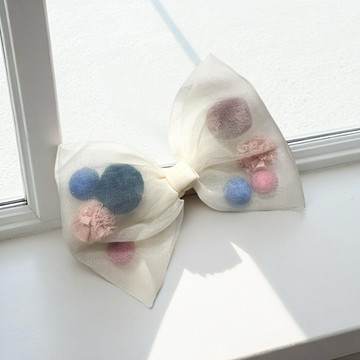 韓國 inpink 米藍精靈絨球蝴蝶結髮夾