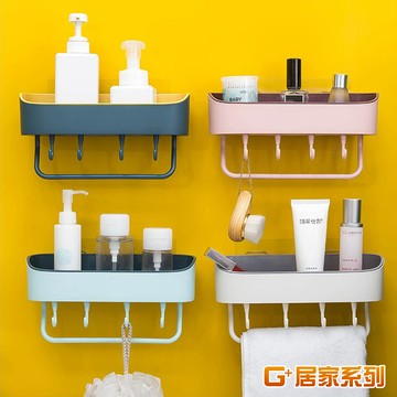 【G+居家】2入無痕貼雙色置物掛架(方形架/廚房瓶罐架/組屋無痕瀝水架/免打孔層架/免鑽孔衛浴架/毛巾架)