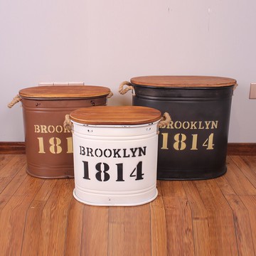 美式創意皮凳換鞋凳沙發凳歐式凳子茶幾凳客廳個性圓凳整理收納桶