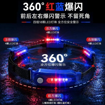 🛍️日常必備🛍️安翔360度紅藍爆閃帽  燈  TypeC充電防水充電 頭  燈   夜騎保安巡邏頭戴  燈