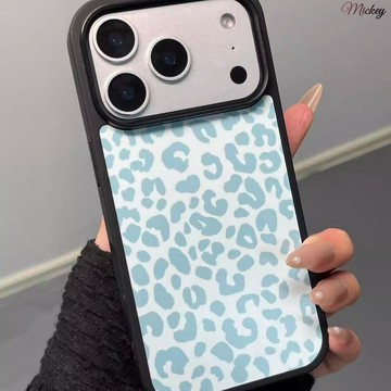 黑邊玻璃韓風ins藍豹紋適用于iPhone17promax手機殼蘋果17pr