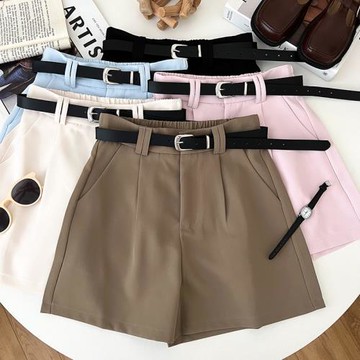 韓版氣質百搭松緊高腰顯瘦西裝短褲休閑褲熱褲配皮帶女夏季新款