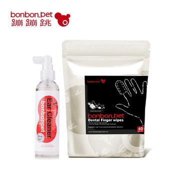 蹦蹦跳 口臭立除潔牙指刷套40入/包＋兩段式潔耳噴霧170ml（狗貓用）_廠商直送