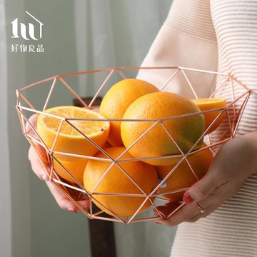 【好物良品】三角形織紋高款_客廳裝飾藝術金屬鏤空收納置物零食水果網籃 茶几裝飾籃 飾品籃