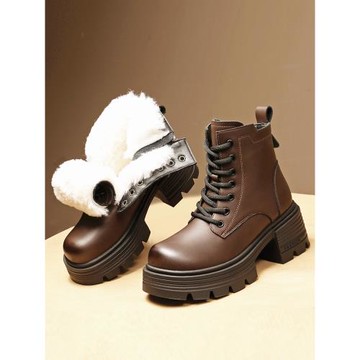 羊毛馬丁靴女冬防寒保暖皮毛一體雪地靴加絨加厚底棉靴防滑大棉鞋