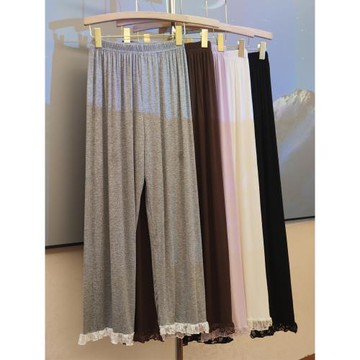 莫代爾棉睡褲女春夏秋冬季薄款蕾絲花邊安全打底褲簡約純色家居褲