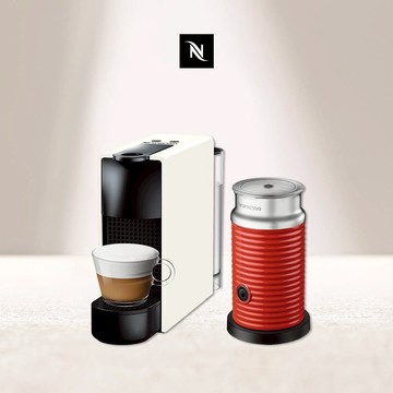 【Nespresso】膠囊咖啡機 Essenza Mini 純潔白 Aeroccino3 紅色奶泡機組合 (贈咖啡組+膠囊折扣金)
