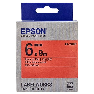 EPSON 標籤 LK-2RBP 6mm  紅底黑字  9m