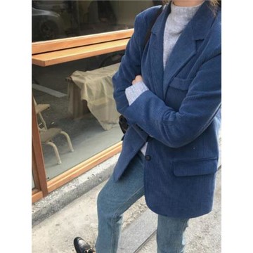 GREEDIO燈芯絨小西裝女外套韓版復古休閑百搭寬松chic西服顯瘦