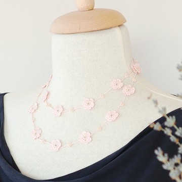 蕾絲編織 90cm 長項鍊【Marie】嬰兒粉