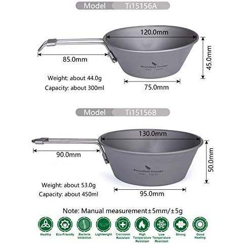 チタン シェラカップ 300ml 450ml アウトドア キャンプ ＢＢＱ用折りたたみ式チタンボウル 折りたたみスプーン (300ml)