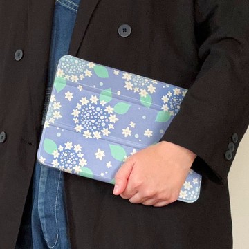 掀蓋式 iPad 保護殼【繡球花】三摺支架式硬殼保護套