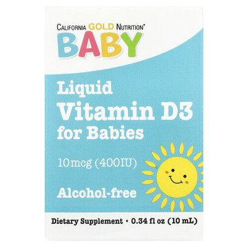California Gold Nutrition, 嬰兒維生素 D3 滴劑，10 微克（400 國際單位），0.34 液量盎司（10 毫升）