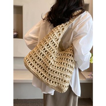 海邊度假風包包韓系慵懶風大容量鏤空草編包通勤沙灘編織托特包女