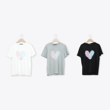 【MASTINA】漸層愛心印花T 黑 白 灰(魅力商品)