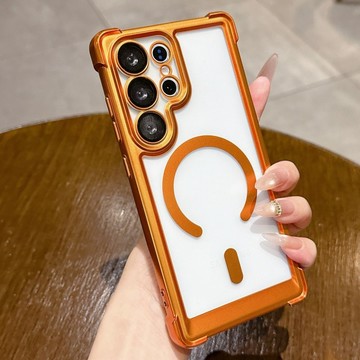 電鍍四角防摔殼 磁吸無線充 手機殼 適用於 三星 Galaxy S26 S25 S24 FE Ultra 保護殼 防摔殼