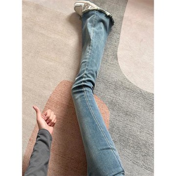 大碼微喇牛仔褲女秋季新款喇叭褲設計感小眾闊腿毛邊馬蹄褲ins潮