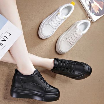 白色內增高女鞋2023新款加絨保暖增高8cm休閑運動鞋小白鞋棉鞋潮