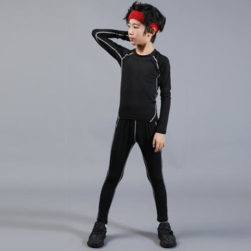 冬天籃球服兒童緊身衣 冬季運動訓練服套裝 男孩足球內搭打底衫