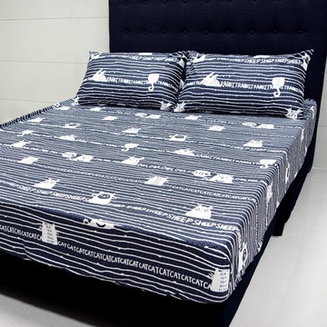 【FITNESS】精梳純棉雙人床包+枕套三件組- 萌玩樂園(黑)