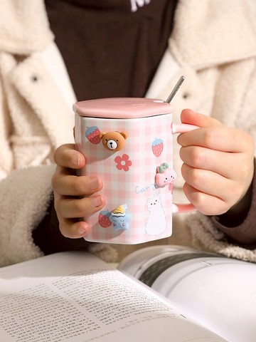 陶瓷杯子帶蓋馬克杯家用喝水杯辦公室咖啡杯可愛少女情侶水杯ins