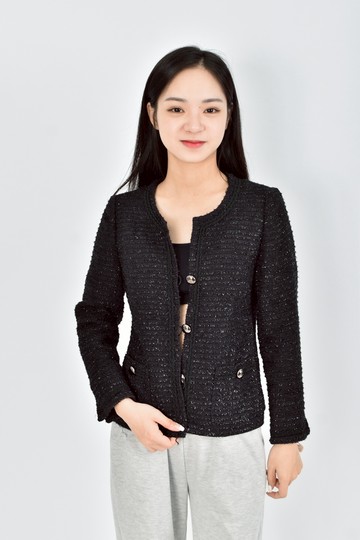 (XS（含）以下) michel klein秋冬小香風棉質口袋排扣黑色外套