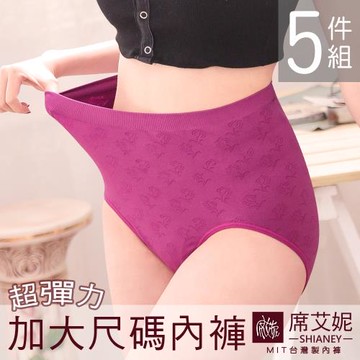 席艾妮 SHIANEY  MIT 現貨 超加大尺碼 超彈力無縫褲 高腰提臀包覆 女三角內褲 孕婦內褲 台灣製造 5件組